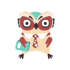 Fototapeta premium Smart cartoon owl bird colorful character vector Illustration