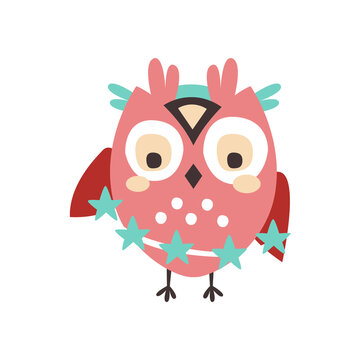 Dizzy cartoon owl bird colorful character vector Illustration