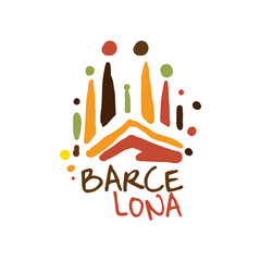Barcelona tourism logo template hand drawn vector Illustration - obrazy, fototapety, plakaty