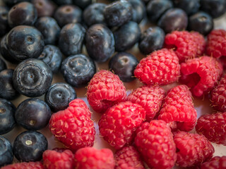 Raspberry and blueberry close-up