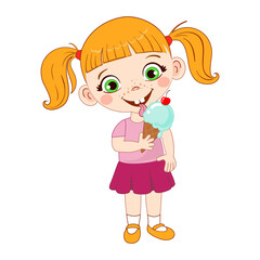 Cute girl with an ice cream. Vector illustration