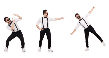 Young man with moustache isolated on white