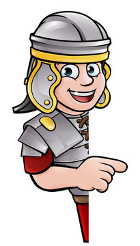 Cartoon Ancient Roman Soldier Pointing