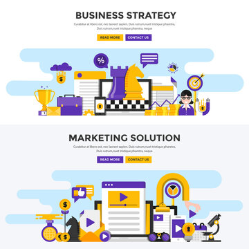 Flat design concept banners - Business Strategy and Marketing Solution
