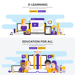Fototapeta na wymiar Flat design concept banners -E Learning and Education for all