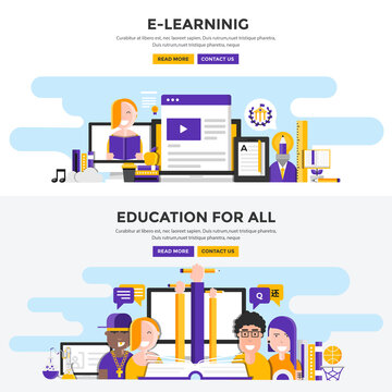 Flat design concept banners -E Learning and Education for all
