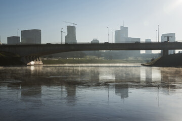 Early morning cityscape with bridge in Vilnius, Lithuania
