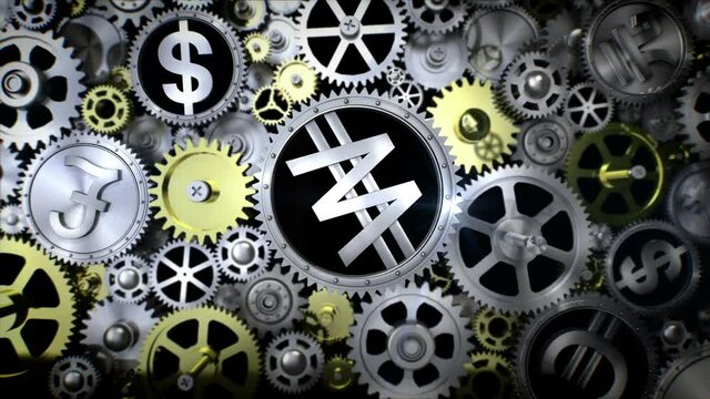 Rotating Won corrency sign in gear unit with various currency sign. 