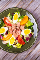 Tuna salad. Fish, eggs and vegetable salad