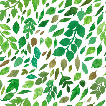 Handdrawn green leaves seamless pattern