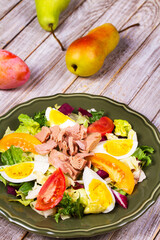 Tuna salad. Fish, eggs and vegetable salad