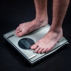 Fototapeta premium measuring weight of teenage boy