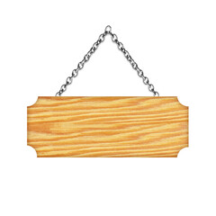 Wooden sign hanging on a chain isolated on white  background