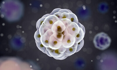 Blue organic cells on blury background