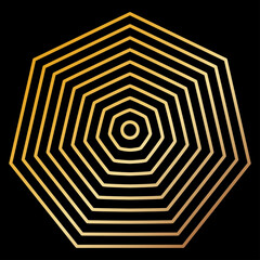 gold circle to heptagon line shape on black background
