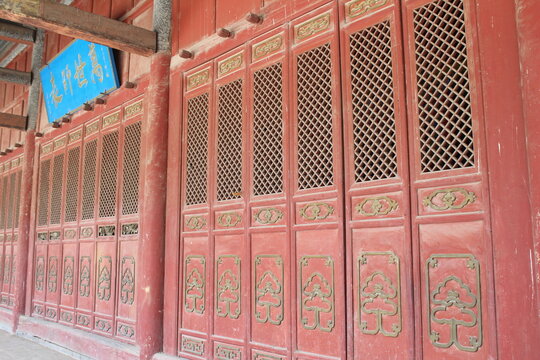 Red Doors in a Chinese Temple in Xining City Qinghai Province China Asia 