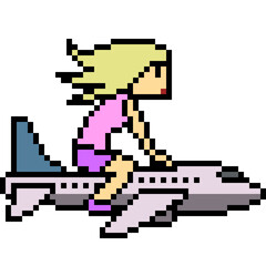 Obraz premium vector pixel art woman ride plane