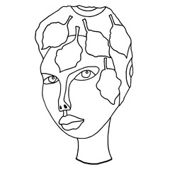 Outline art of face woman on white background.
Vector sketch.