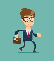 Happy running businessman. Isolated over background. Stock vector illustration for poster, greeting card, website, ad, business presentation, advertisement design.