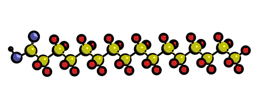 Molecular structure of palmitic acid, 3D rendering