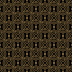 Black and gold geometric circles seamless pattern