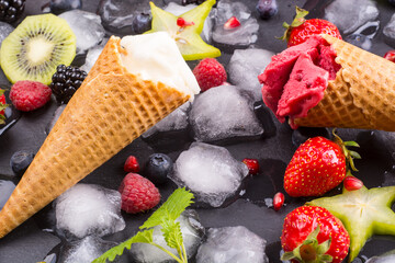 Ice cream on slate plate