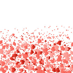 Love background with confetti in the shape of hearts for design romantic greetings.

