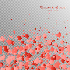 Pattern with hearts confetti on a transparent background for design of greeting cards
