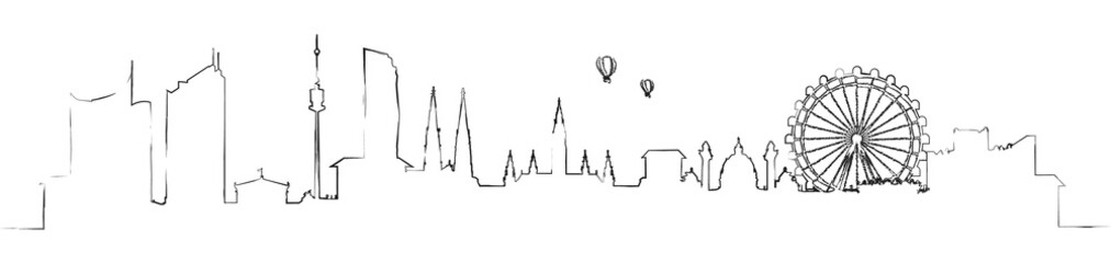 Naklejka premium Panoramę Wiednia z diabelskim młynem zarys sylwetka rysunek streszczenie