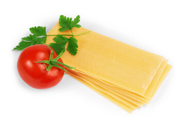 Italian Food. Hot tasty Lasagna plate served with fresh basil leaf. Close up view.