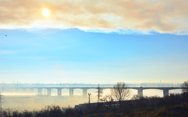 Fototapeta premium viaduct in Galati city. Long bridge