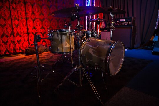 Drum kit in recording studio