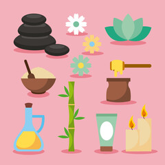 Spa utensils icons set illustration vector graphic design
