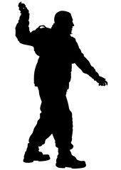 Soldier in uniform with weapon on white background
