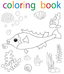 book coloring sea fish