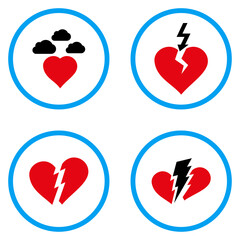Broken Heart rounded icons. Vector illustration style is a flat iconic symbols inside blue circles. Designed for web and software interfaces.