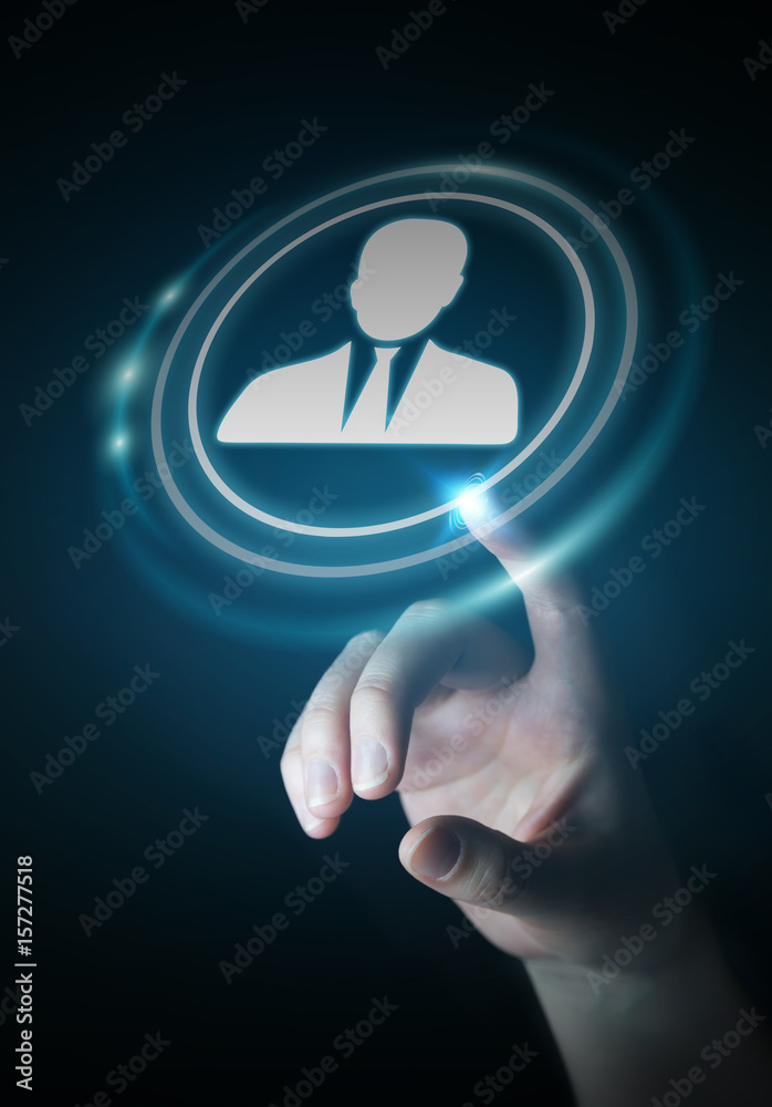 Poster businesswoman using digital social network 3d rendering