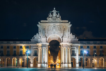 Triumphal Arch at Night, Praca Do Comercio, Lisbon, Portugal