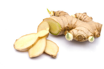 Fresh ginger on white background,raw material for cooking,Herb and spice