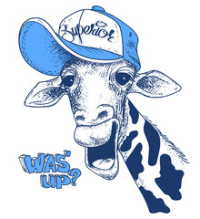 Obraz premium print with giraffe images and text, grunge effect, t-shirt design