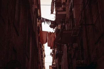 Street view of old town in Naples city, italy Europe