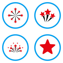 Star Fireworks rounded icons. Vector illustration style is a flat iconic symbols inside blue circles. Designed for web and software interfaces.