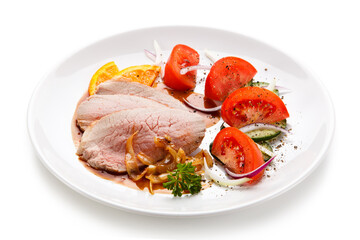 Roast steak - fillet mignon on white background