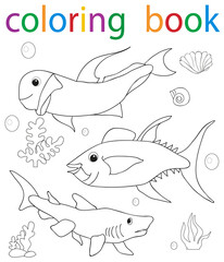  book coloring cartoon fish character set