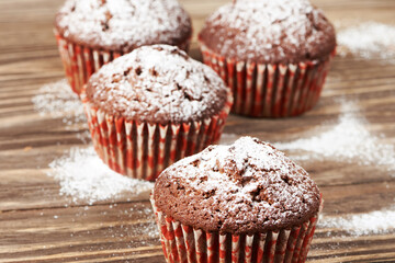 Сhocolate muffins with powdered sugar