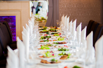 Serving dishes on the banquet table