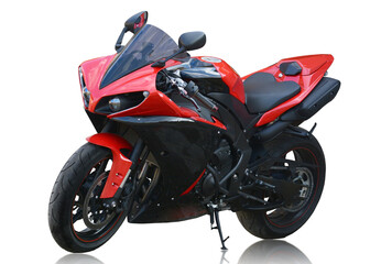 Red-black sports motorcycle isolated on white background, side view