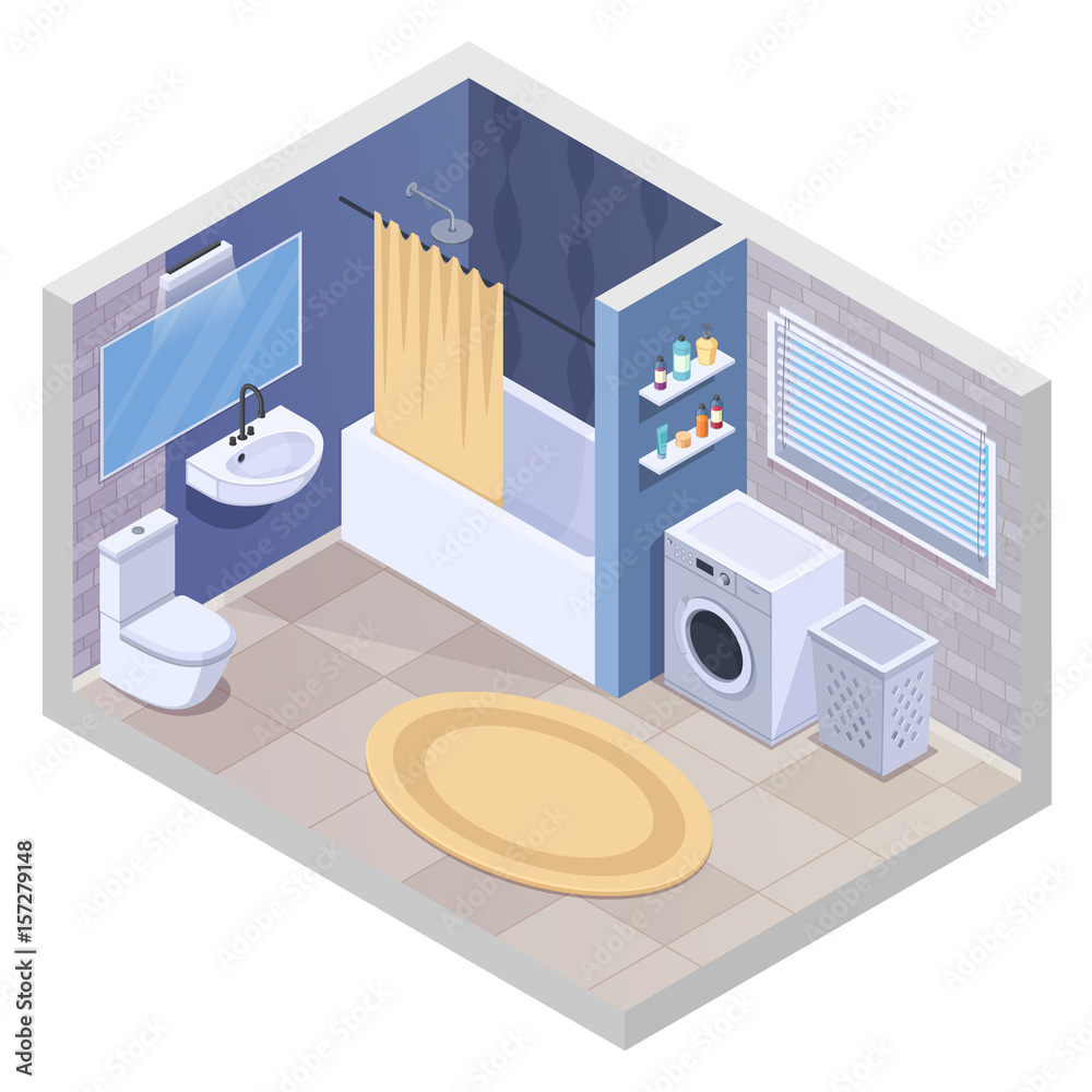 Canvas Prints Modern Bathroom Isometric Composition