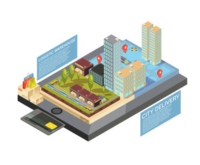 Goods Online City Delivery Isometric Infographics