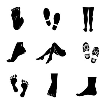 Legs, boots feet icon set. Vector art.
